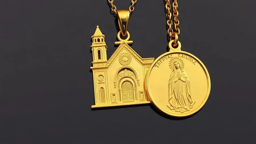 Dije de oro 14K conmemorativo de la Basílica de Guadalupe y cadena Figaro