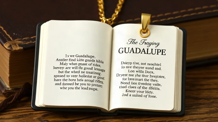 Dije relicario en forma de libro sagrado con imagen de la Virgen de Guadalupe