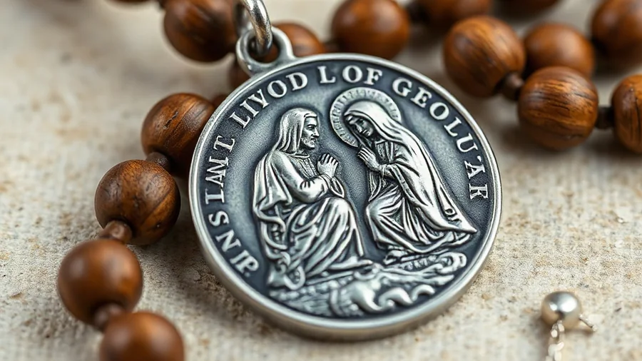 925 sterling silver medal of Saint Juan Diego and olive wood rosary