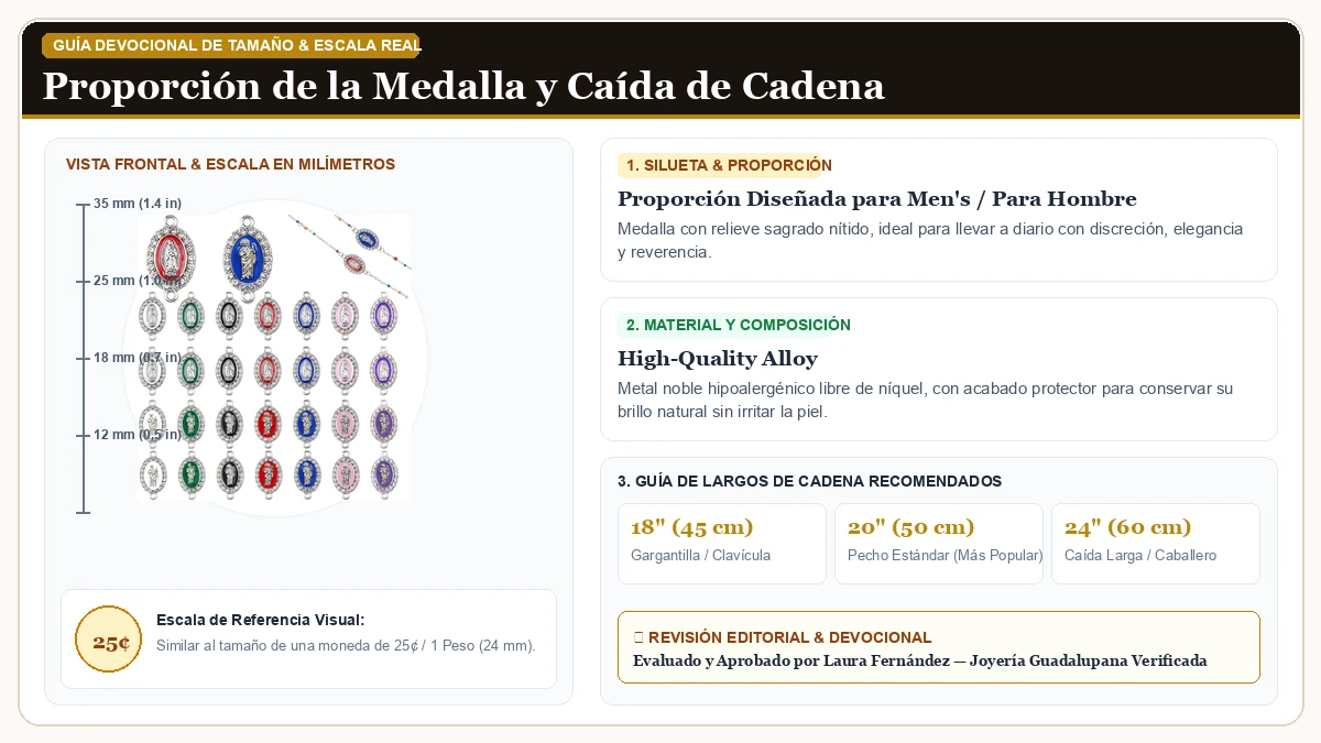 Infografía de escala y medidas en milímetros: 20 PCS Virgen María San Judas Charms for Bracelets Virgencita Vir en Aleación Metálica Resistente Libre de Níquel con guía de tamaño y largo de cadena