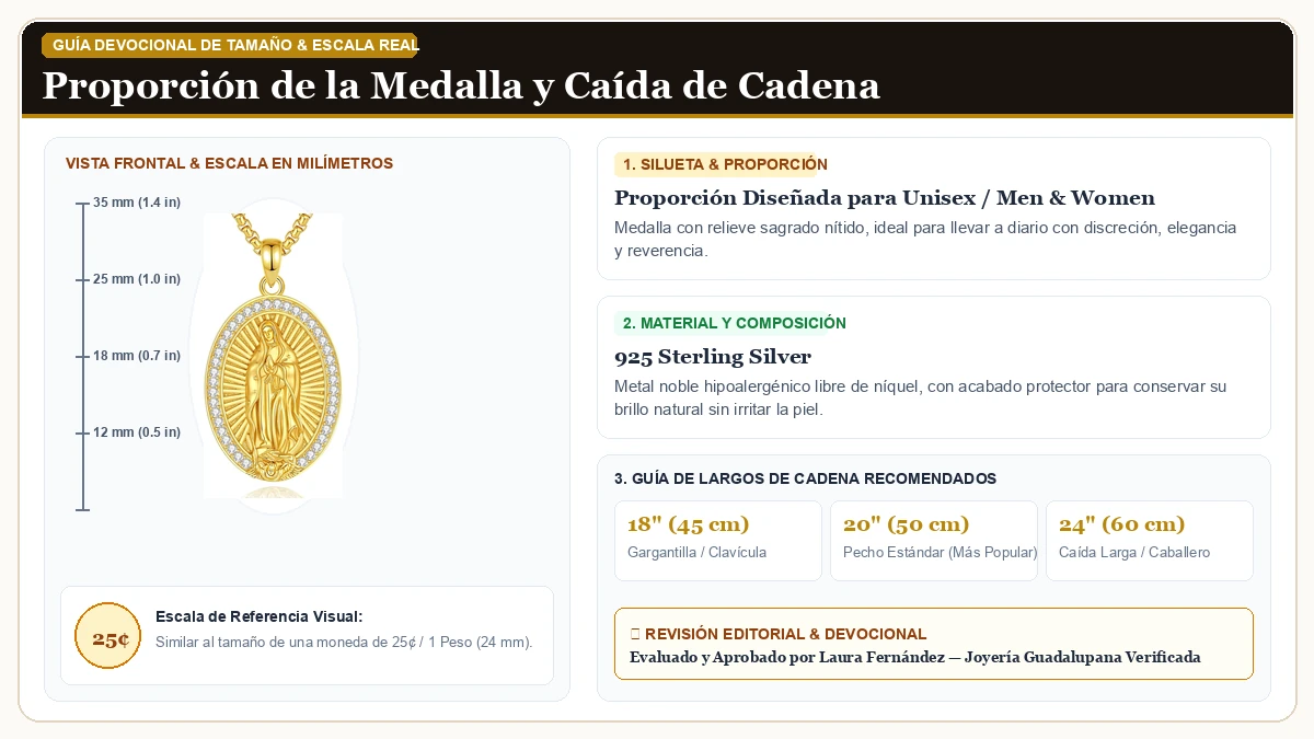 Infografía de escala y medidas en milímetros: INFUSEU Faith en Plata de Ley 925 Esterlina con guía de tamaño y largo de cadena