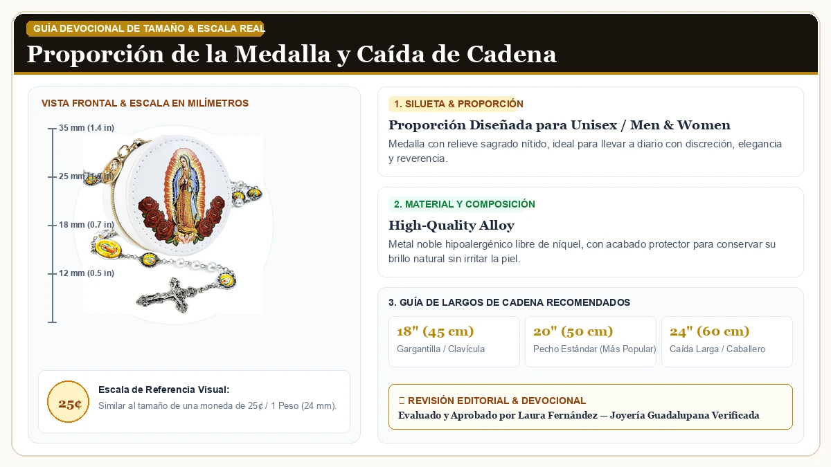 Infografía de escala y medidas en milímetros: 8mm Glass Pearl Católico Rosary Collar para Dama en Aleación Metálica Resistente Libre de Níquel con guía de tamaño y largo de cadena