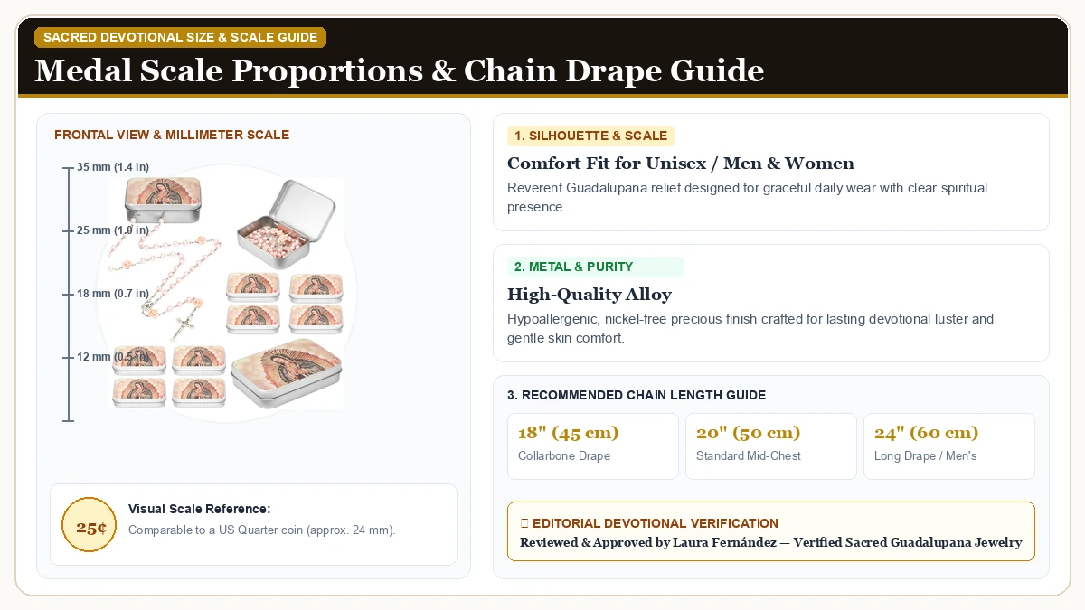 Size and millimeter scale measurement infographic: Tondiamo 12 Pcs Rosary Beads Catholic Necklace Holy Soil Medal Cr in Hypoallergenic Metal Alloy with chain drape guide