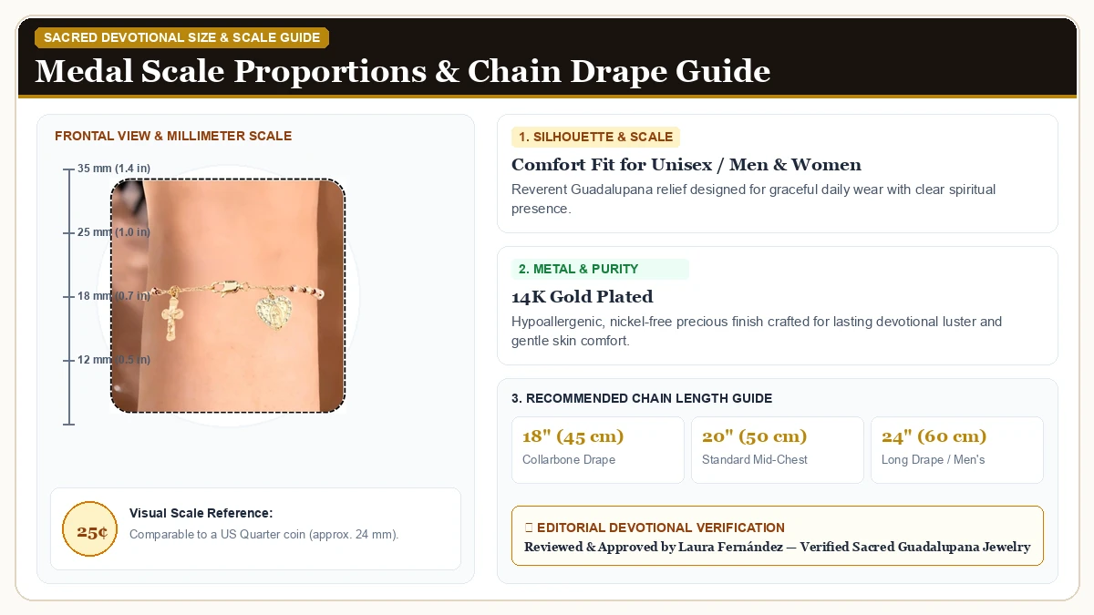Size and millimeter scale measurement infographic: J&H DiaJuvelo Catholic Rosary Bracelet for Women 14K Gold Virgin  in 14K Gold Plated Brass with chain drape guide