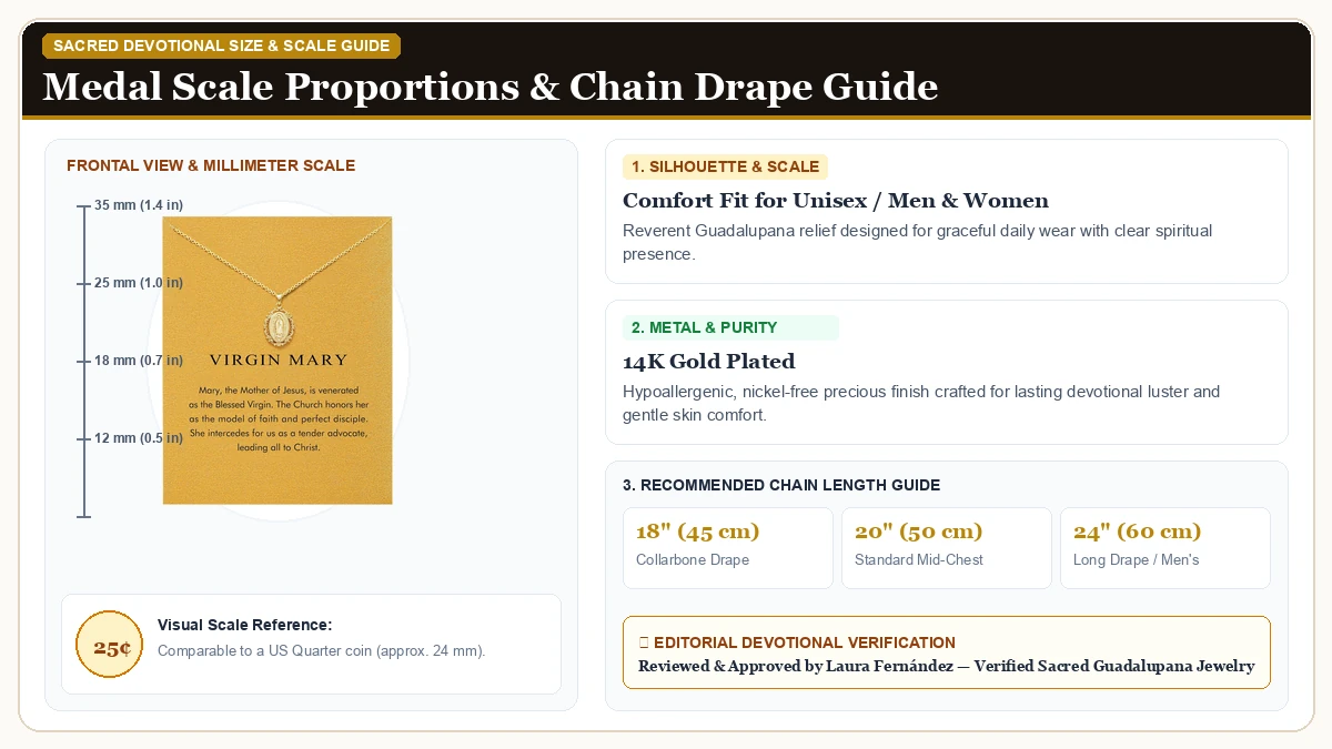 Size and millimeter scale measurement infographic: Baydurcan Necklaces for Women Teens 14K Golden Plated Pendant Hig in 14K Gold Plated Brass with chain drape guide
